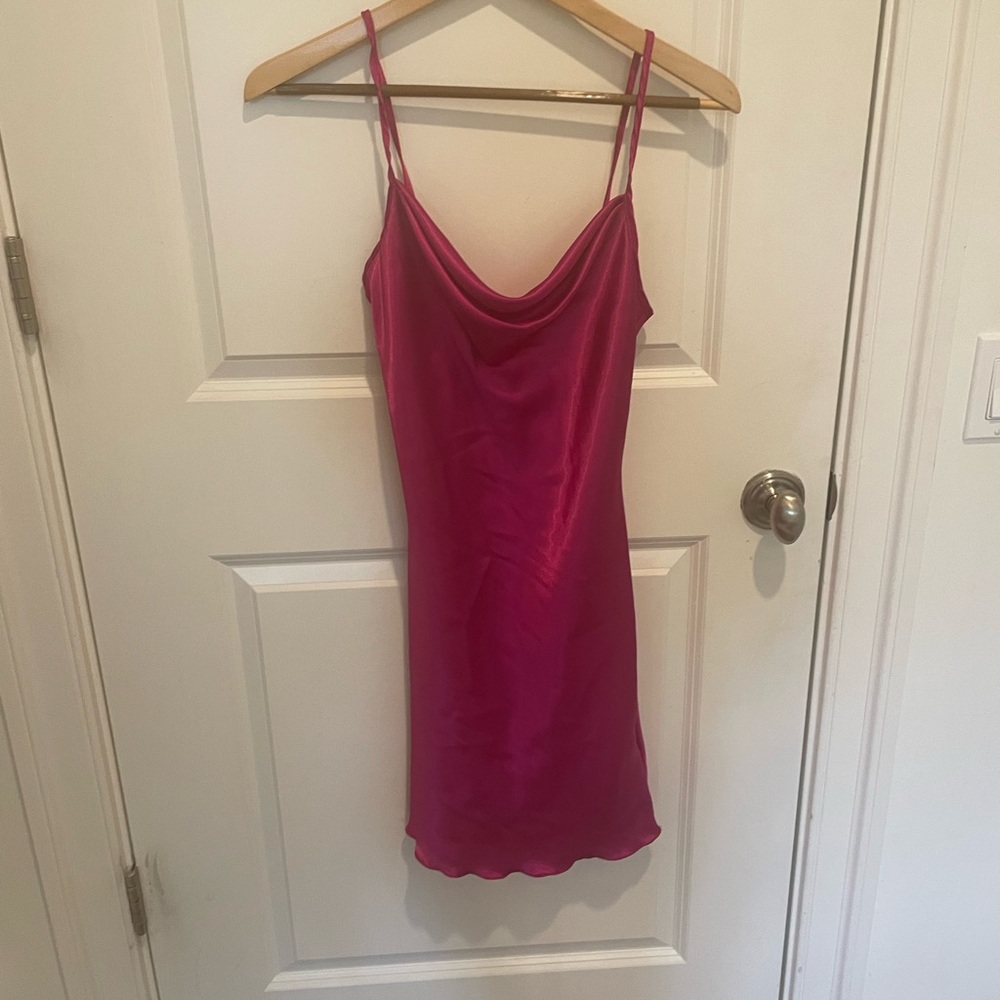 Pink satin slip dress